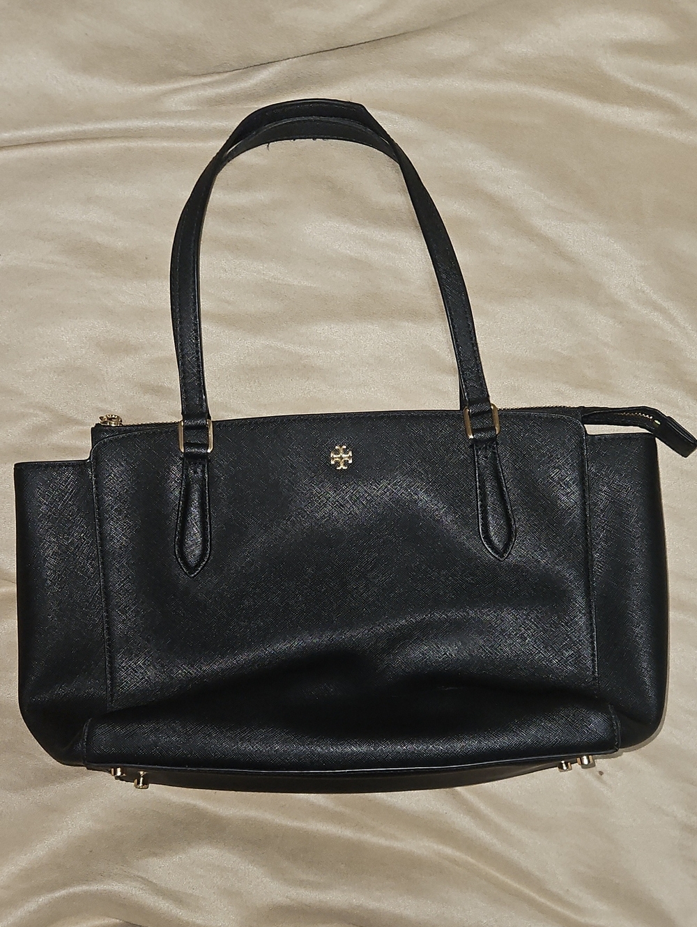 Tory Burch Black Leather Tote with Gold Logo